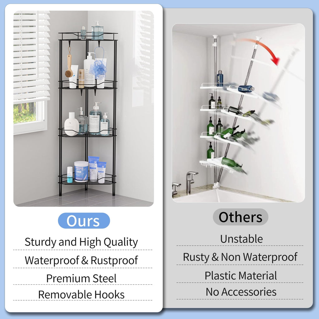 TINANA Corner Shower Caddy: 4 Tier Corner Shelf Organizer, Floor Standing Shower Caddy for Bathroom, Rest Room, Black - Image 5