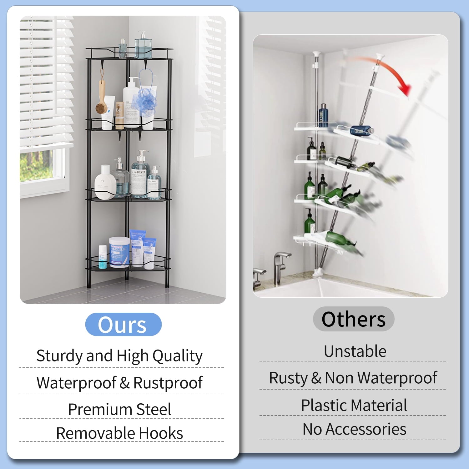 TINANA Corner Shower Caddy: 4 Tier Corner Shelf Organizer, Floor Standing Shower Caddy for Bathroom, Rest Room, Black - Image 5