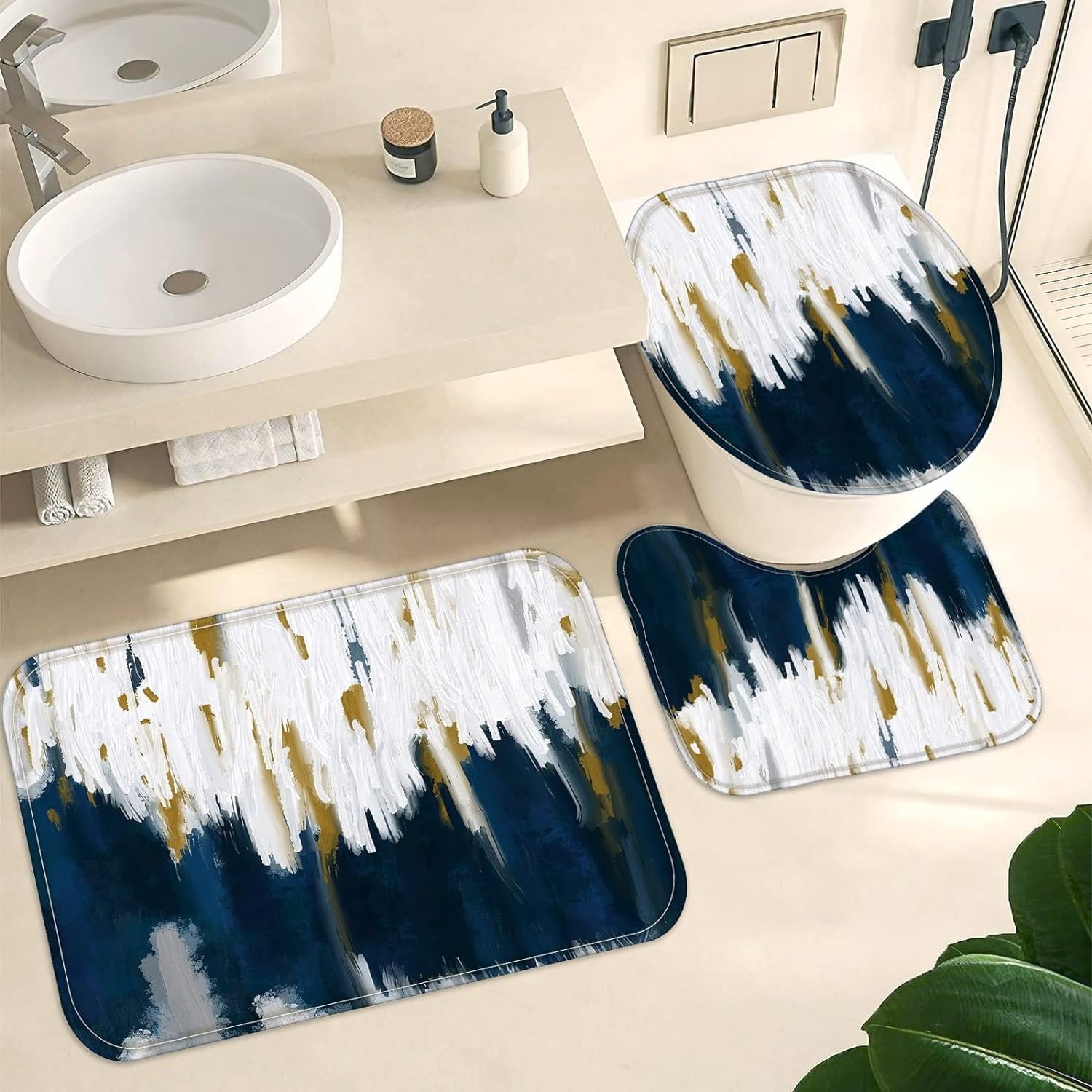 Zrodlmo Abstract Blue Ombre Fabric Shower Curtain and Rug Sets, 16pc Modern Bathroom Curtain Sets, 72" x 72", Blue - Image 2