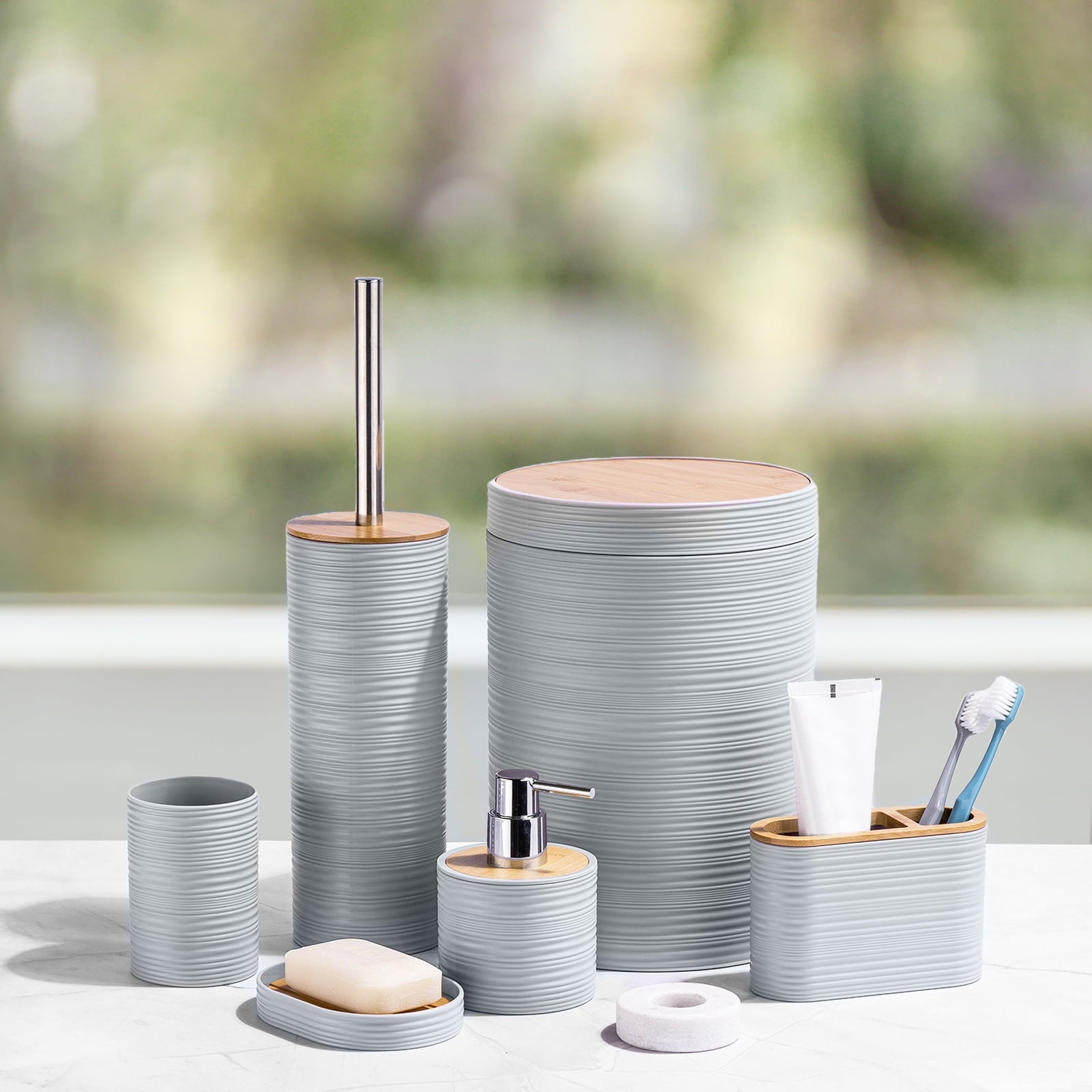 Bathroom Accessories Set 6 Pcs Bathroom Set Ensemble Complete Soap Dispenser Toothbrush Holder Tumbler Soap Dish Toil... - Image 4