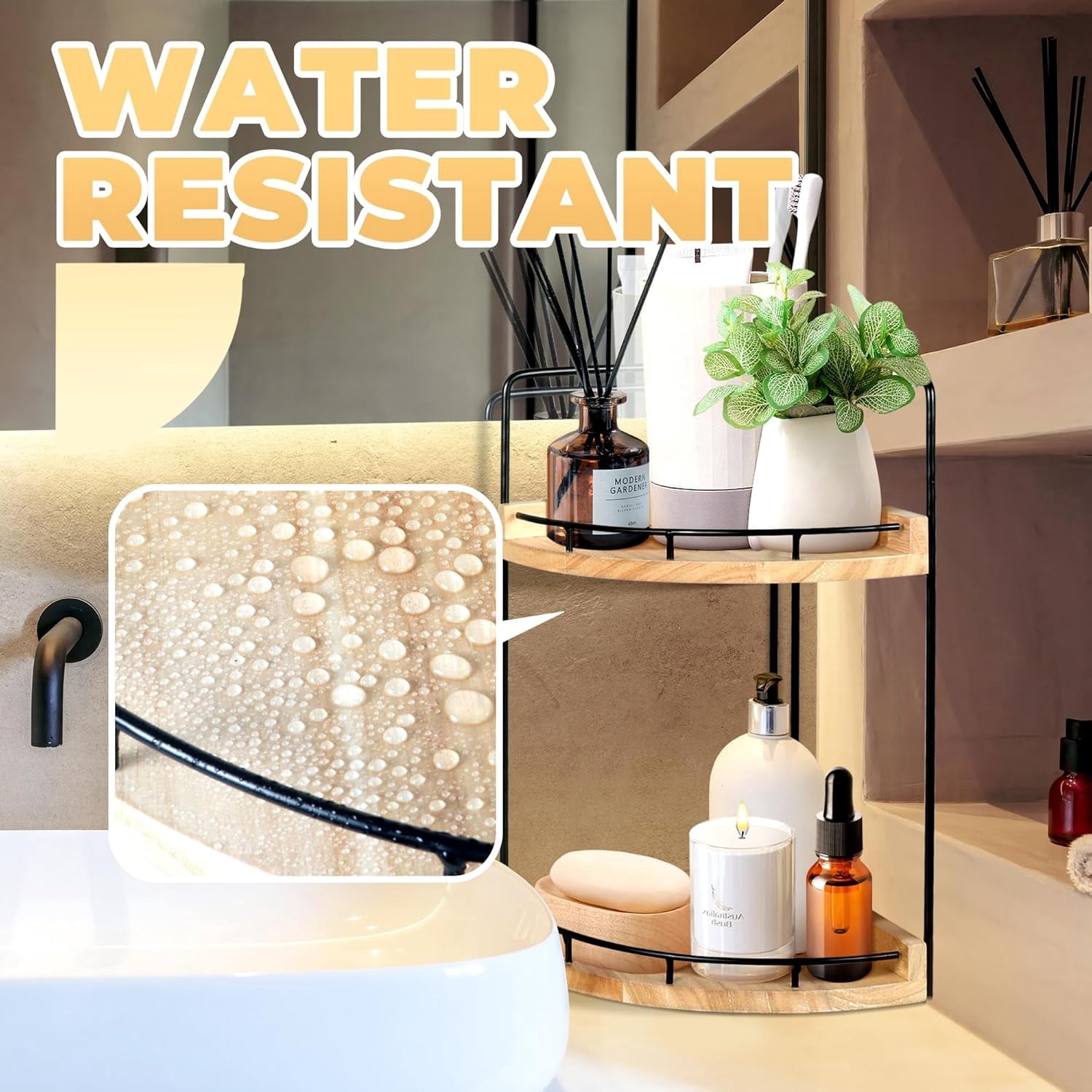 Bathroom Counter Organizer, 2-Tier Bathroom Corner Shelf Wooden Vanity Organizer, Countertop Bathroom Storage for Bat... - Image 5
