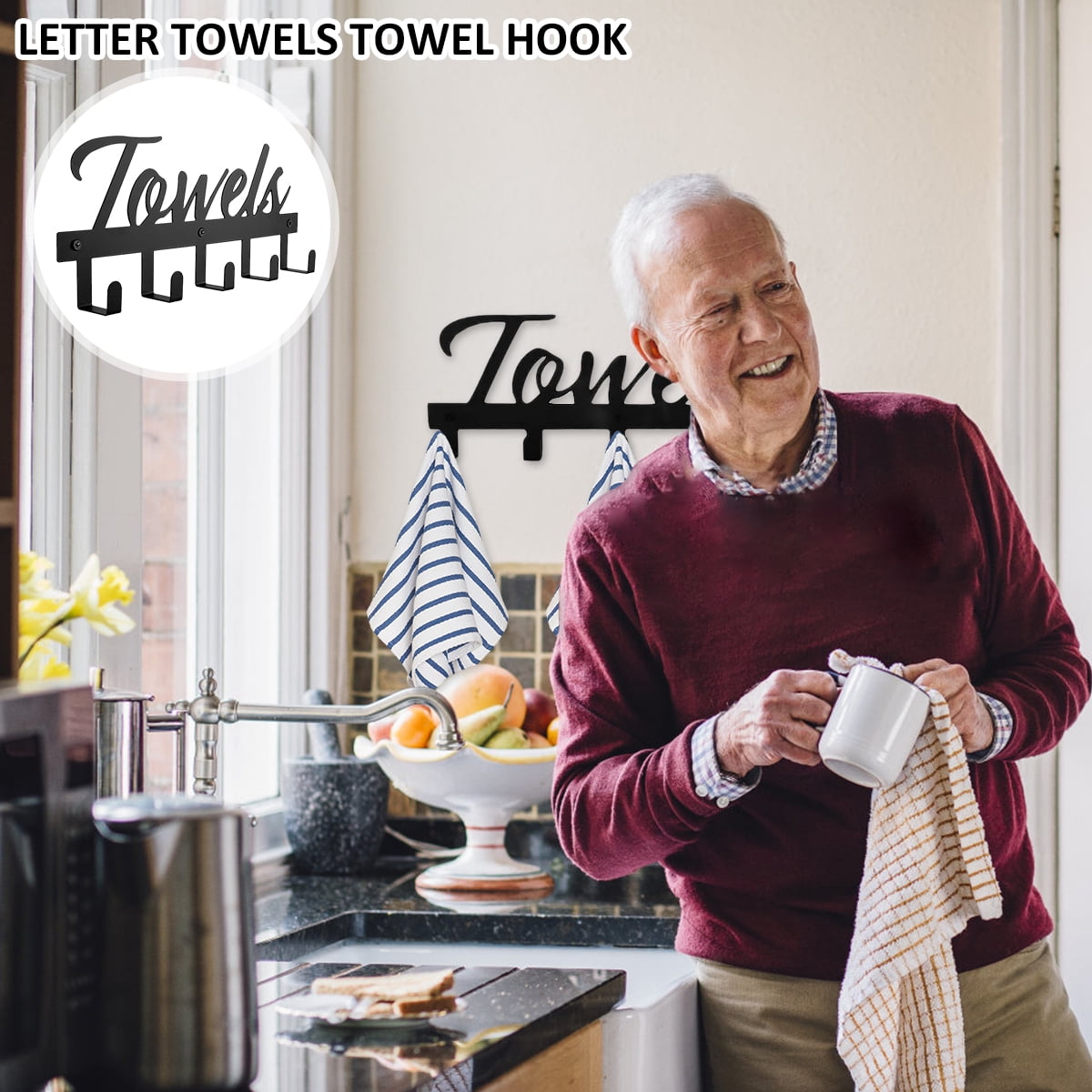 Lzvxtym Towel Rack 5 Towel Hooks Wall Mount Towel Holder Black Metal Towel Racks for Bathroom Storage Organizer Rack - Image 4