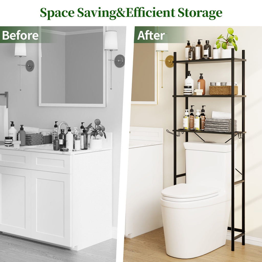 3-Shelf the Toilet Storage, Freestanding Wooden Bathroom Organizers and Storage Shelf, Metal Frame, Space Saver, Black - Image 4