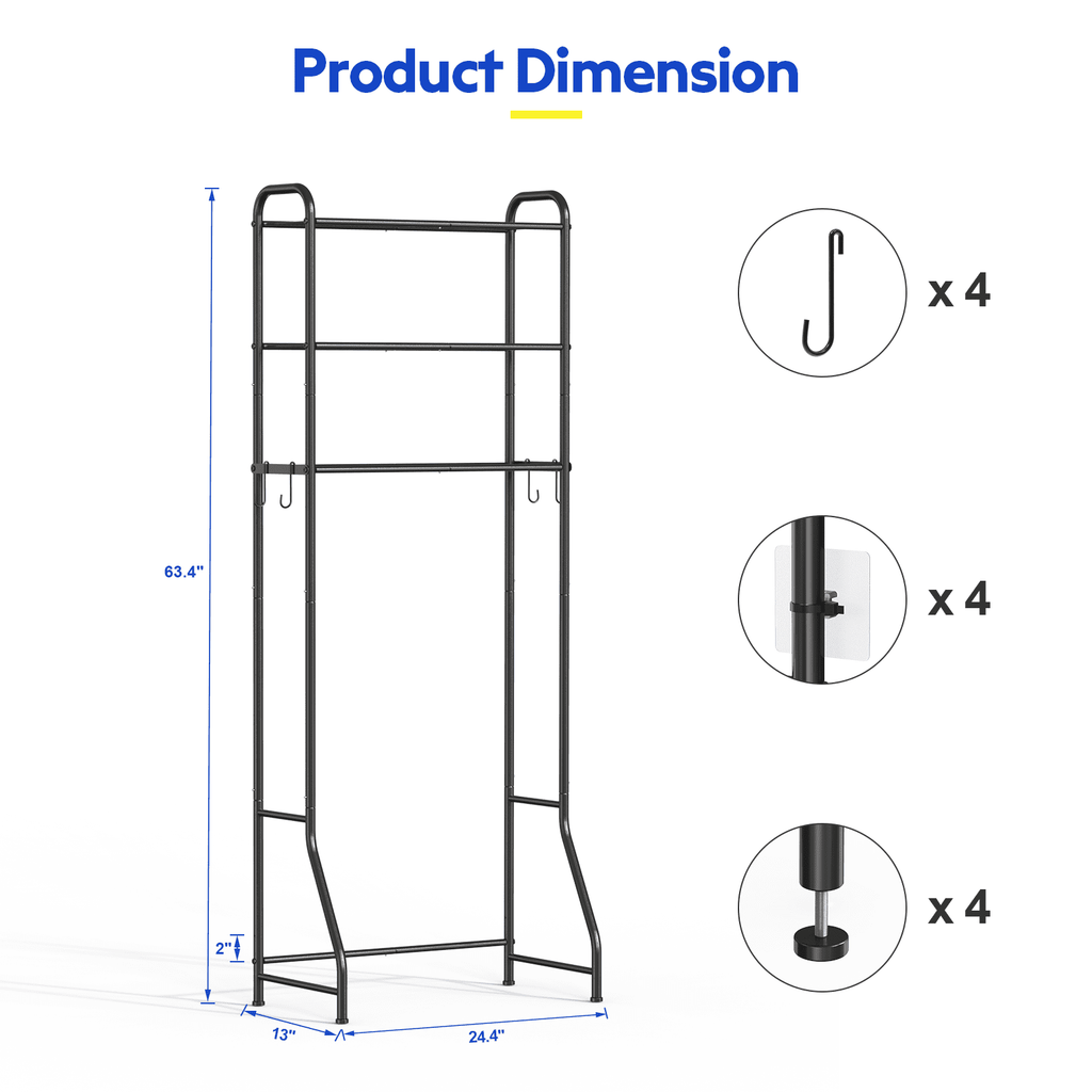3 Over The Toilet Storage Rack, Bathroom Organizer Shelves Cabinet Above Toilet, Freestanding Shelf Space Saver, Black - Image 4