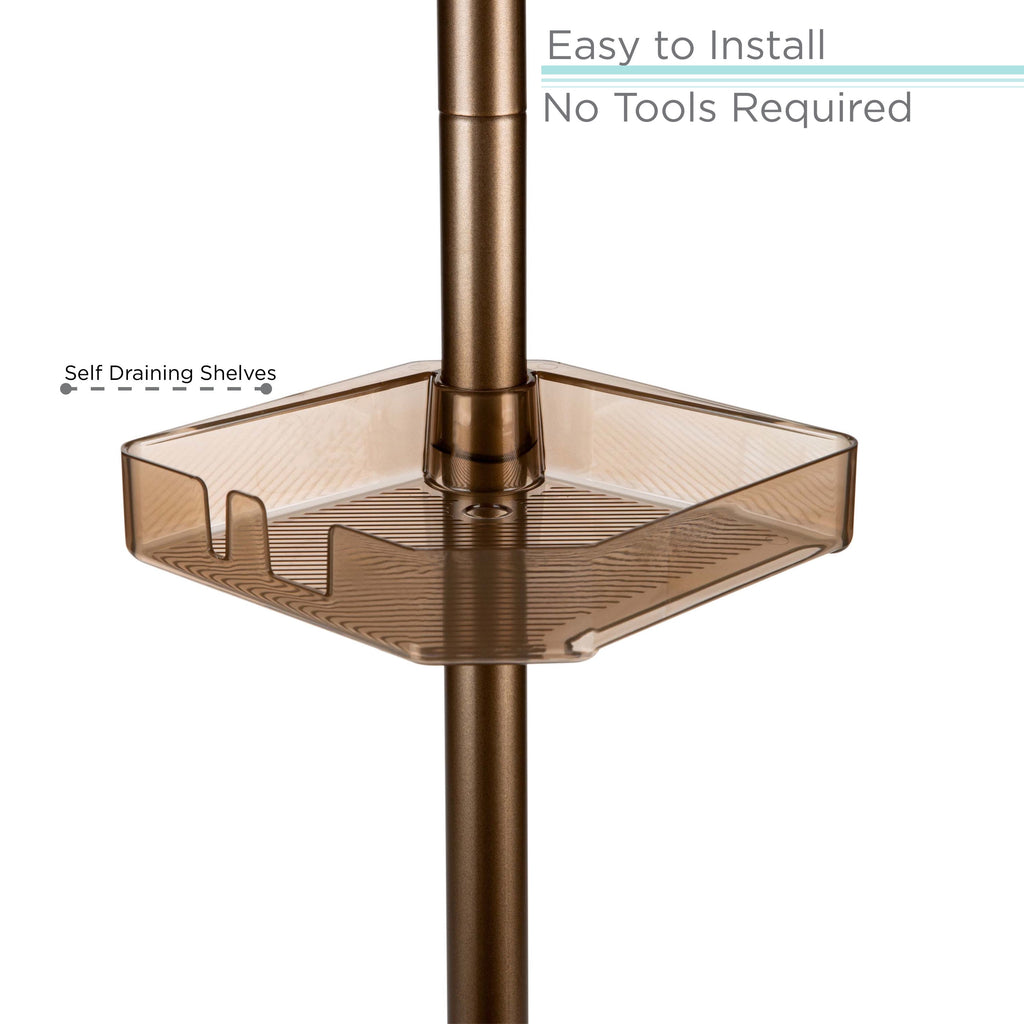 Bath Bliss 4-Shelf Tier Tension Corner Shower Plastic Organizer Caddy in Bronze - Image 3
