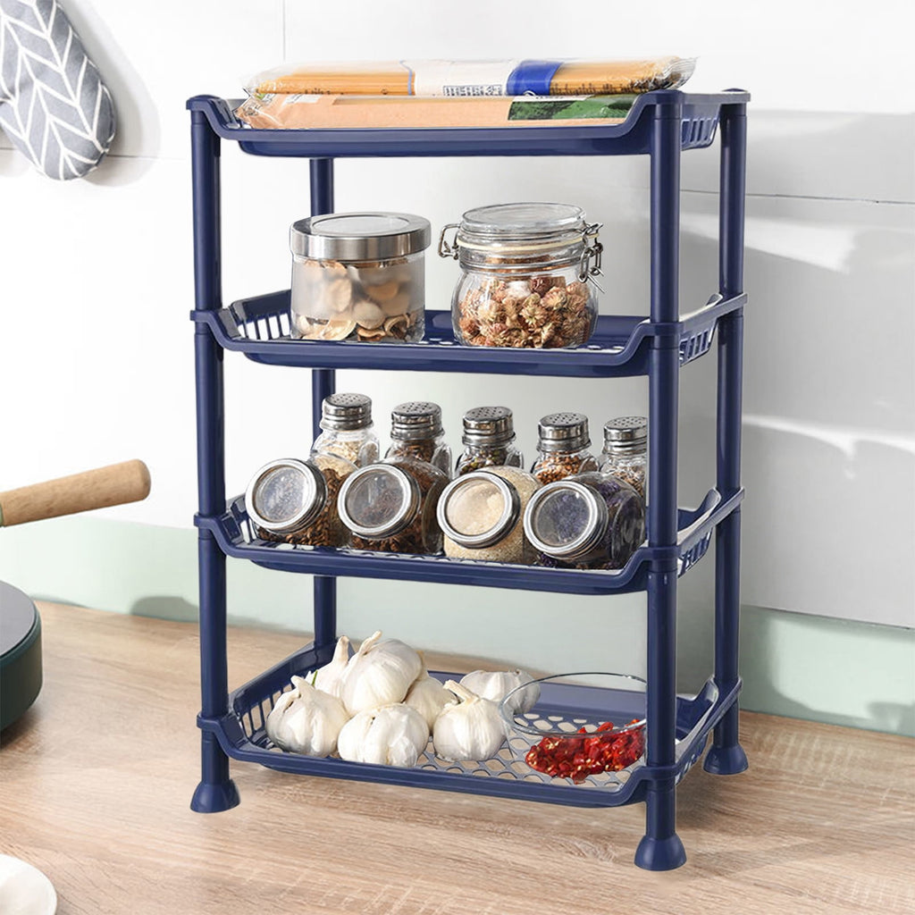 4-Tier Bathroom Storage Rack Stackable Shelf Organizer for Shower Toiletries Kitchen Counter Desktop Space-Saving Easy Assembly