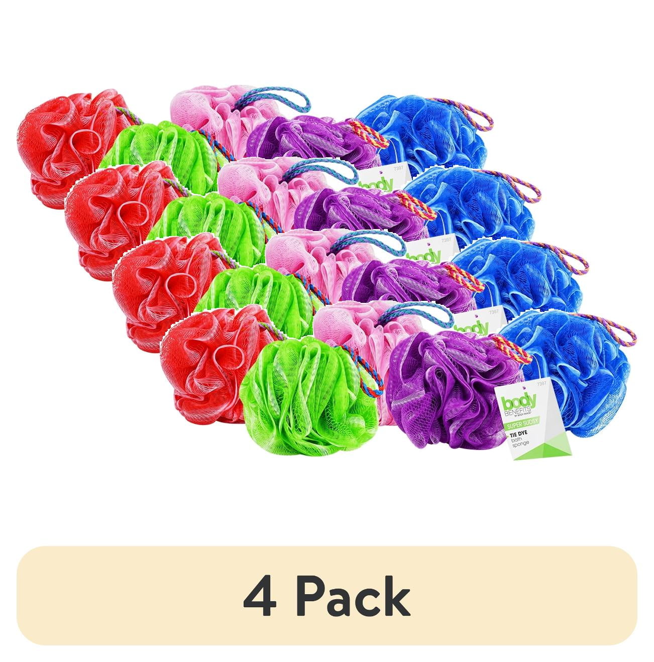 (4 pack) Body Benefits Mesh Tie Dye Loofah, Exfoliating Bath Sponge, Colors May Vary, for Kids, 1 Count