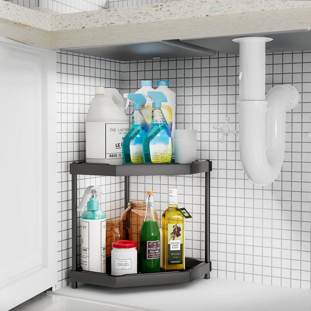 2 Corner Shelf Countertop Bathroom Counter Organizer Kitchen Storage Shelf Spice Rack Black - Image 3