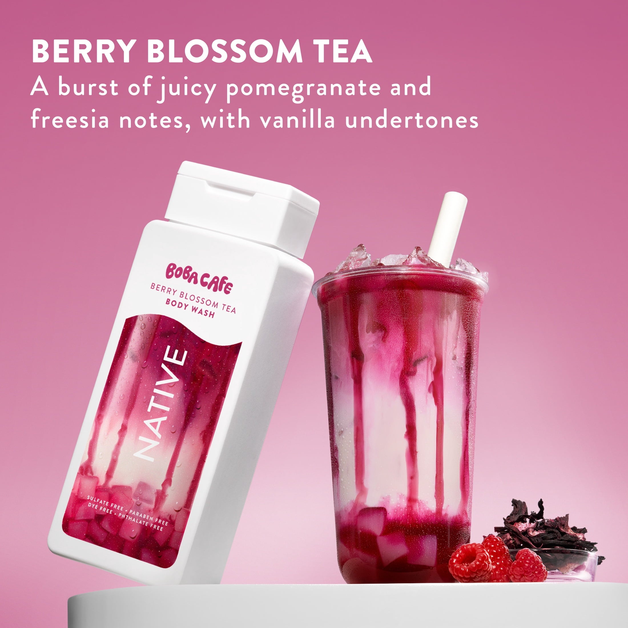 Limited Edition Berry Blossom Tea, Sulfate Free for Women & Men, Boba Café, 18 fl oz - Image 3