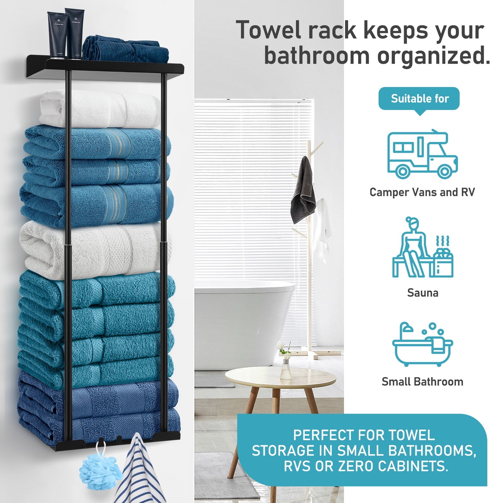 Livhil Wall Towel Rack for Rolled Towels, New Upgrade Towel Racks for Bathroom Wall Mounted, Bathroom Bar Towel Storage, Metal Bath Towel Ho - Image 3
