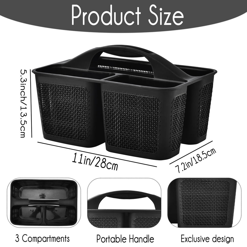 Plastic Black Shower Caddy Basket, Divided Cleaning Portable Shower Basket with Handle Compartments Storage Organizer... - Image 3