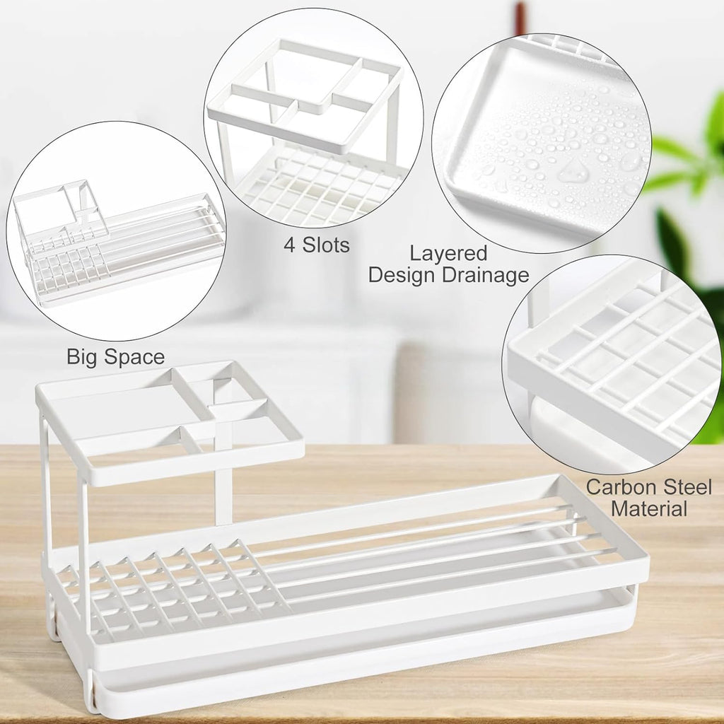 for Bathrooms, 4 Slots Metal Electric Toothpaste Holder with Drainage for Bathroom Countertop, White - Image 3