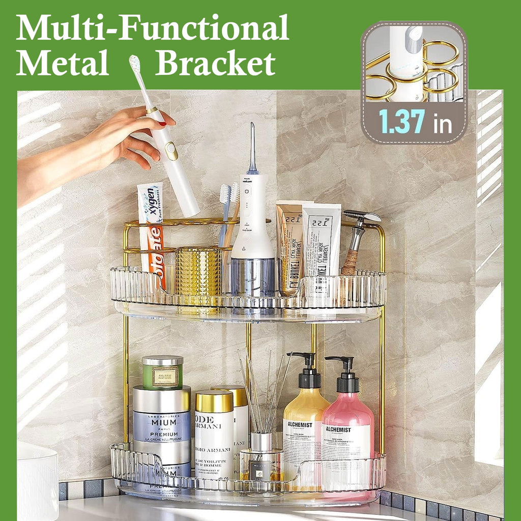 2-Tier Bathroom Counter Organizer, Makeup Cosmetic Storage with Top Toothbrush Holders, Acrylic Vanity Shelf, Skin Ca... - Image 5