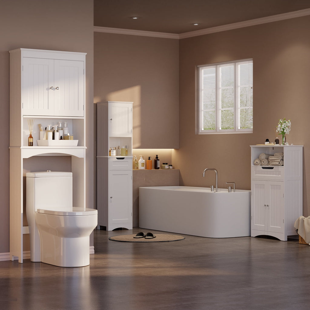 Over the Toilet Storage Cabinet, Lofka Bathroom Cabinet with Open Shlef &Doors, Anti-Tip Safety, White - Image 2