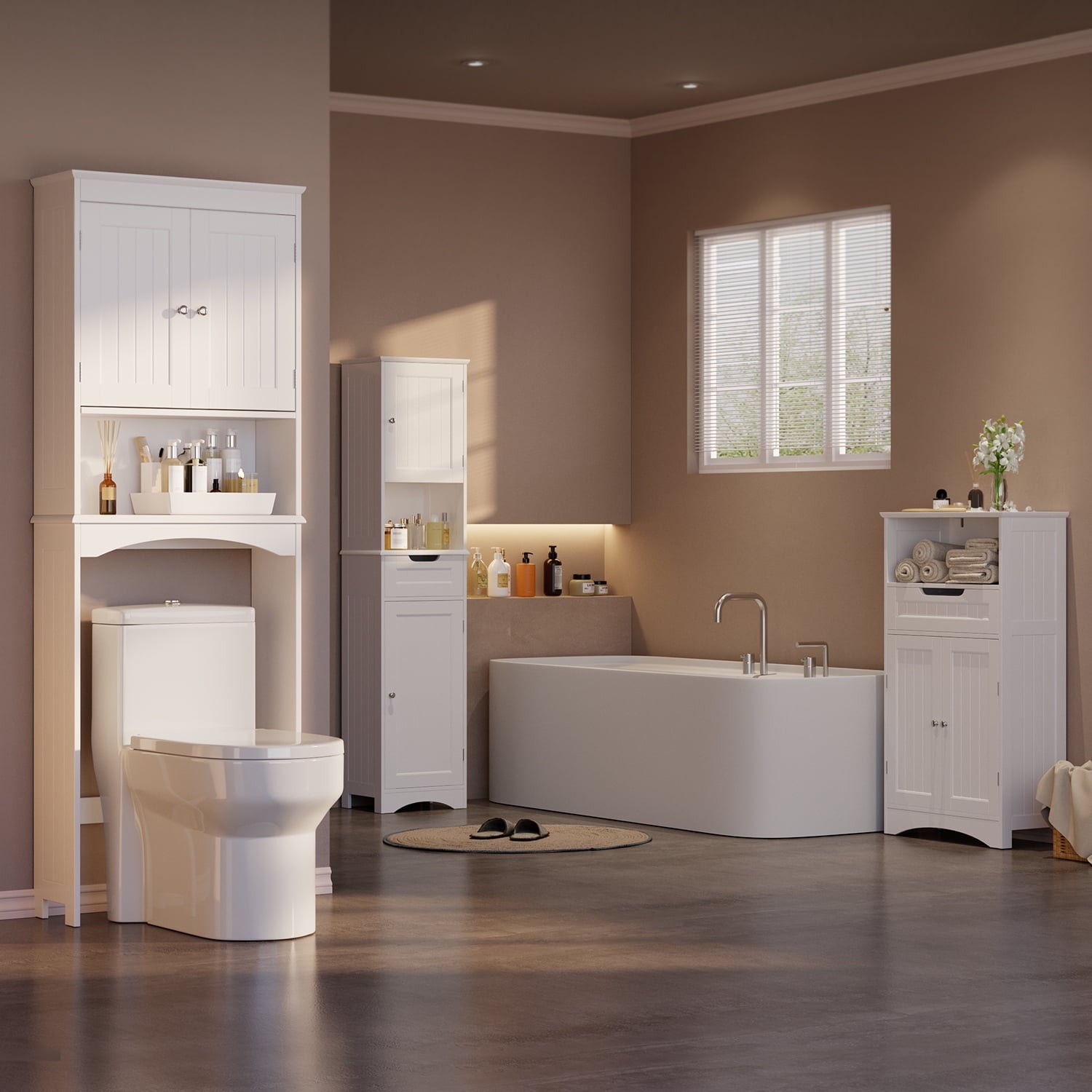 Over the Toilet Storage Cabinet, Lofka Bathroom Cabinet with Open Shlef &Doors, Anti-Tip Safety, White - Image 2