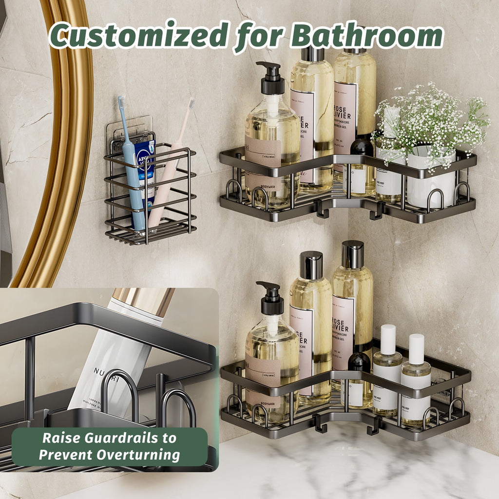 5-Piece Shower Caddy Set -Includes Shelf, Soap Holder, Toothbrush Holder, Strong Load-Bearing Without Drilling - Image 5