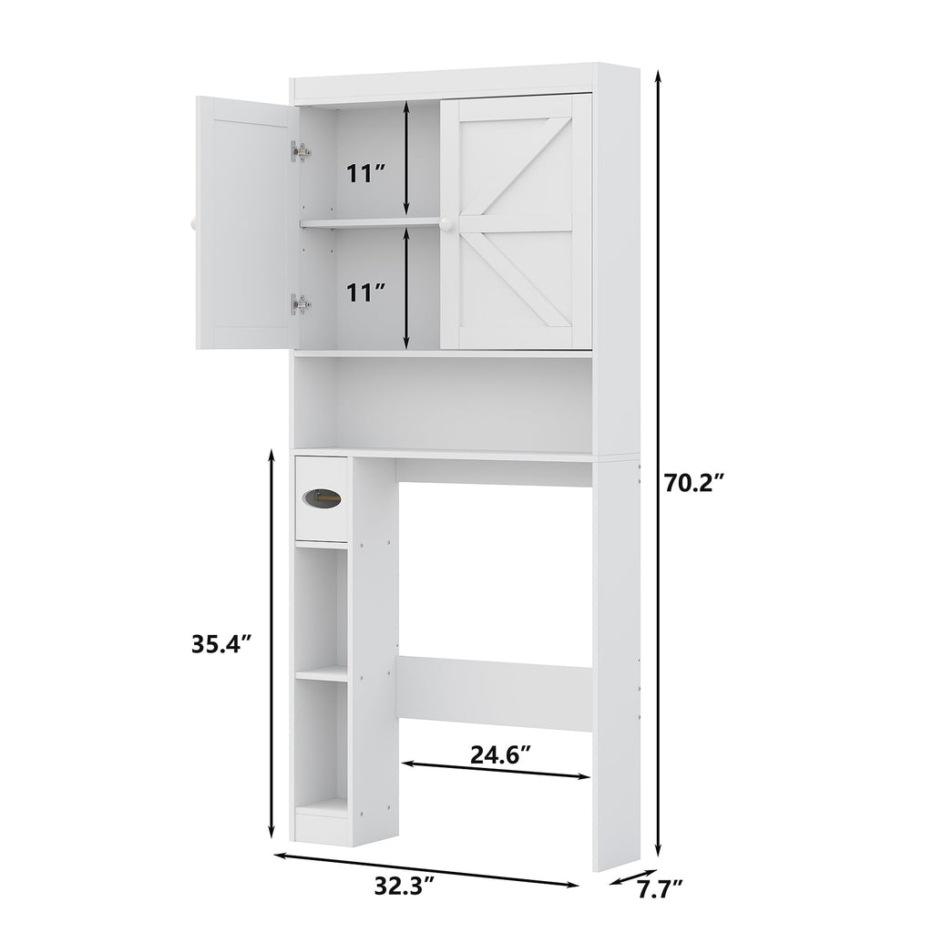The Toilet Storage Cabinet with Barn Doors, Farmhouse Bathroom Toilet Shelf Space Saver with Toilet Paper Holder, White - Image 4