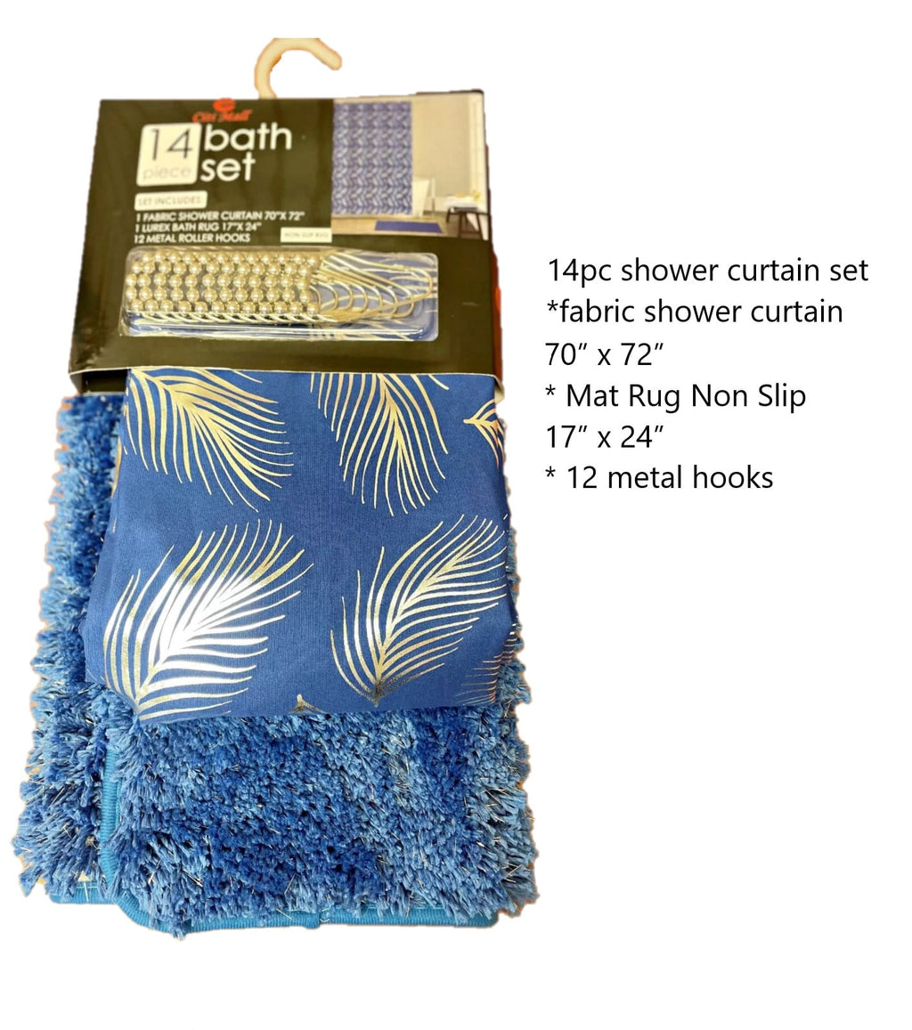 Bathroom Décor Bathtub Shower Curtain With 12 Hooks and Matching Bath Mat Rug Non Slip Super Soft Chenille Feathers R... - Image 2