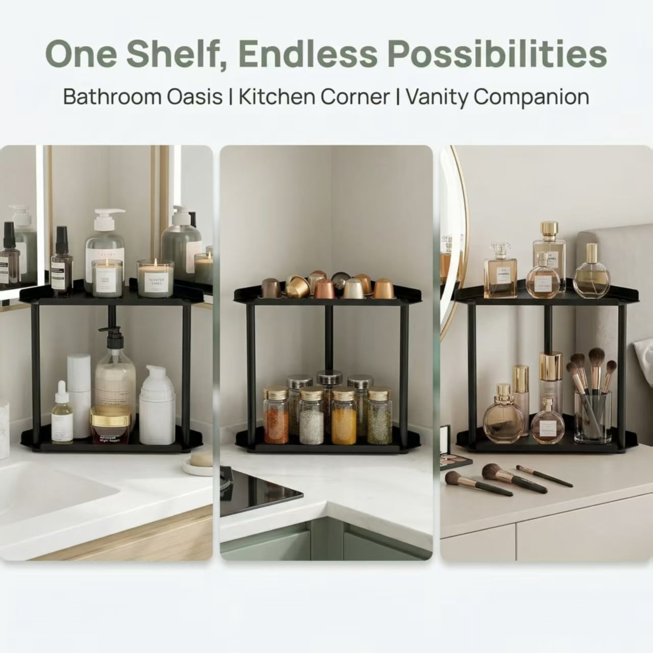 2-Tier Metal Corner Countertop Organizer, Sturdy Bathroom & Vanity Shelf with Guardrails, Space-Saving Storage for Ki... - Image 4