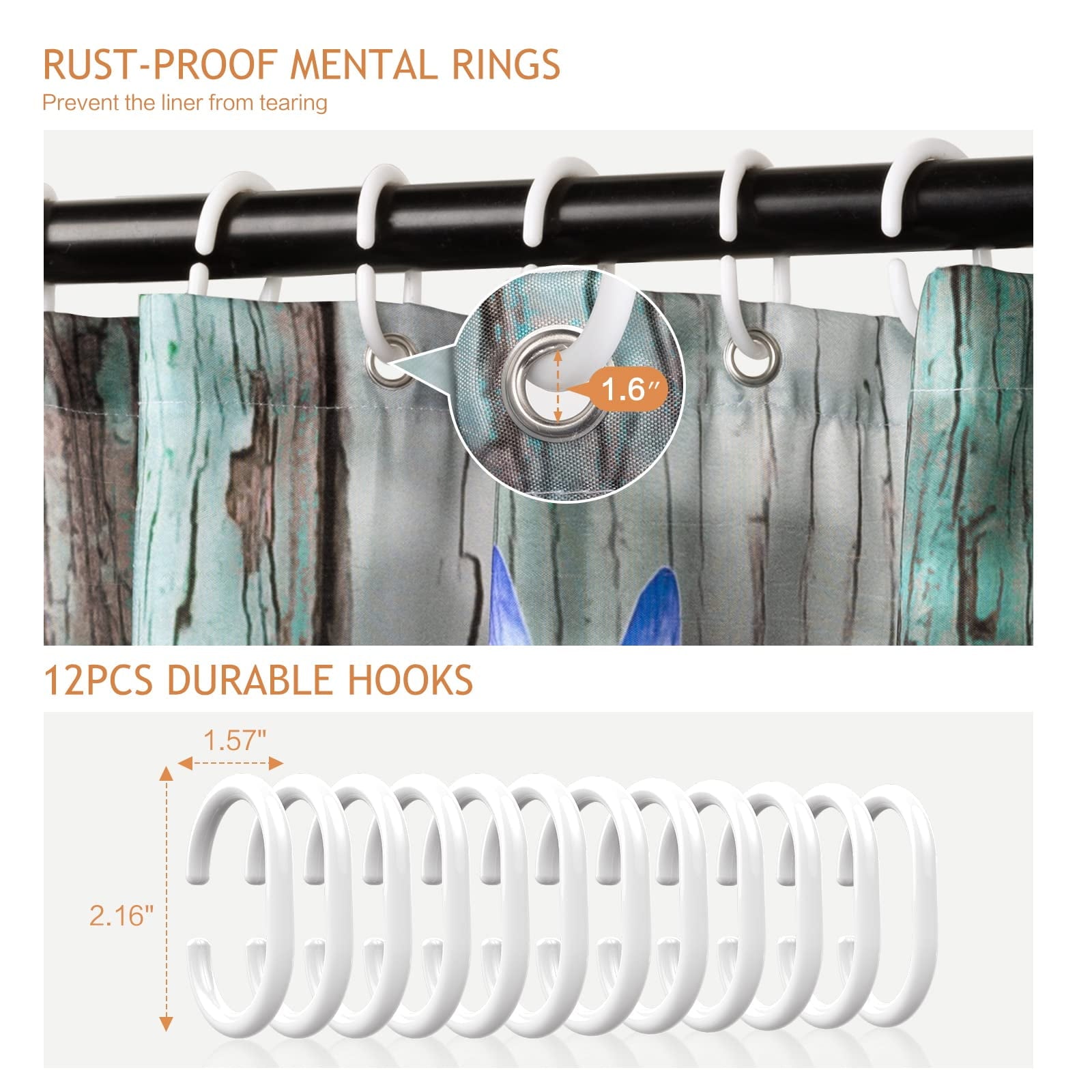 Shower Curtains, Boho Shower Curtains for Bathroom, with 12pcs Hooks, Weighted Hem,72" x 72" , Colorful - Image 5