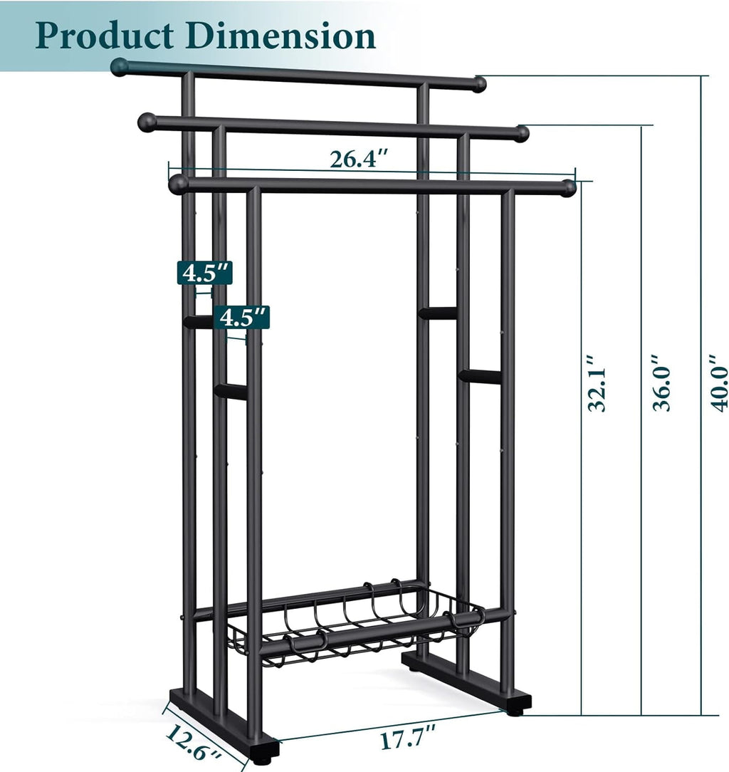 40" H Free Standing Towel Rack, 3 Tier Alloy Steel Towel Rack Stand with Basket - Image 5