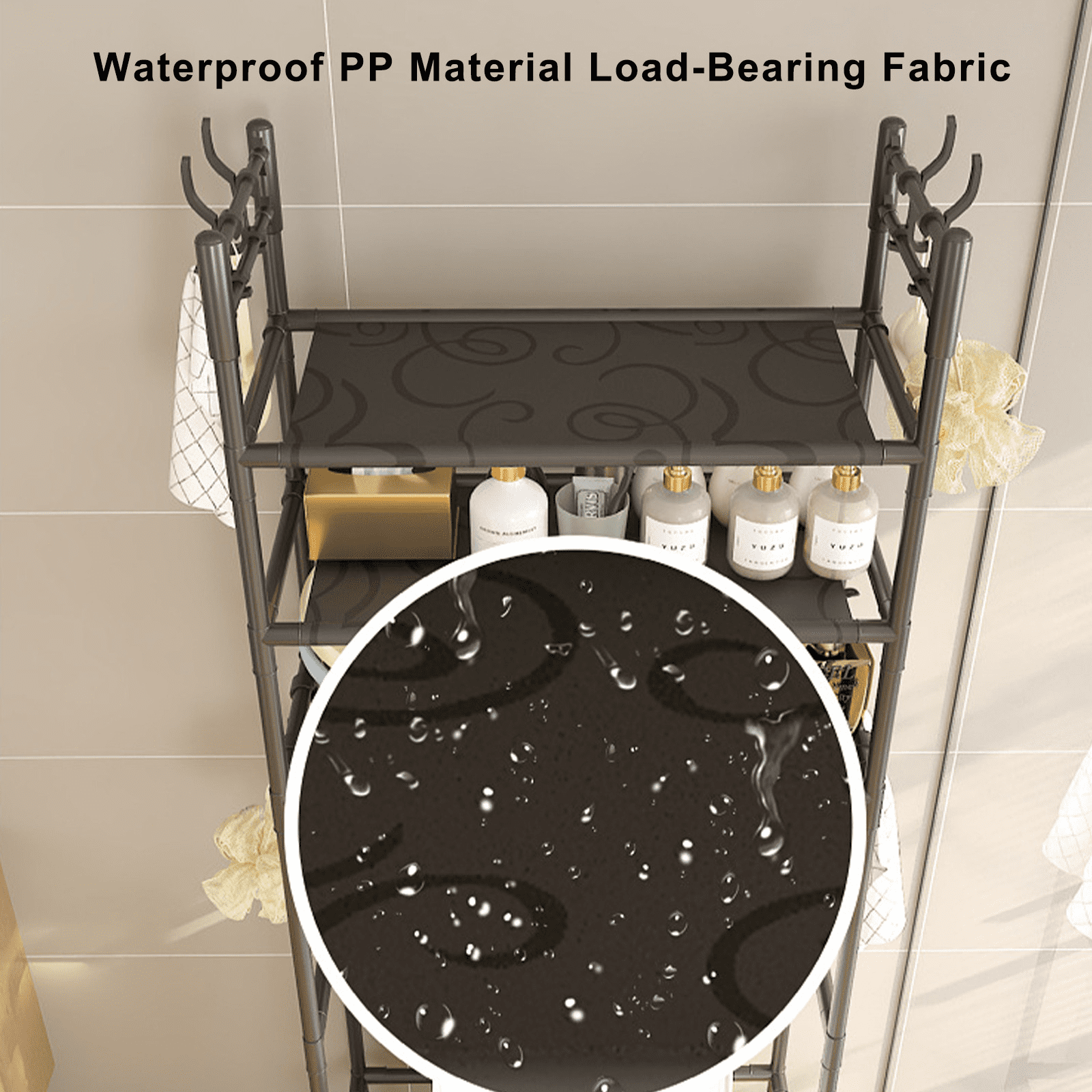 Clearance! Over The Toilet Storage Shelf, 3-Tier Above Toilet Storage Organizer Rack with Hooks, Freestanding Bathroom Tower Shelf Unit for - Image 6