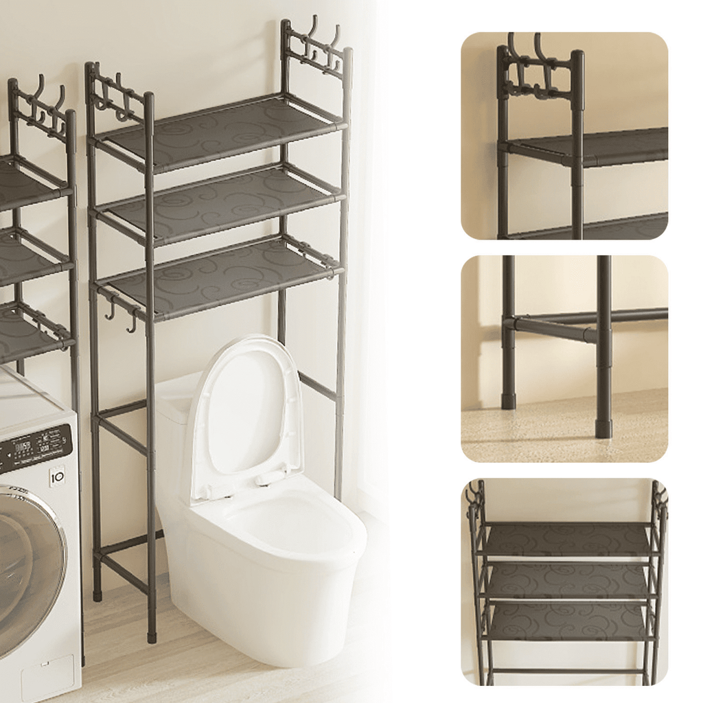 Clearance! Over The Toilet Storage Shelf, 3-Tier Above Toilet Storage Organizer Rack with Hooks, Freestanding Bathroom Tower Shelf Unit for - Image 3