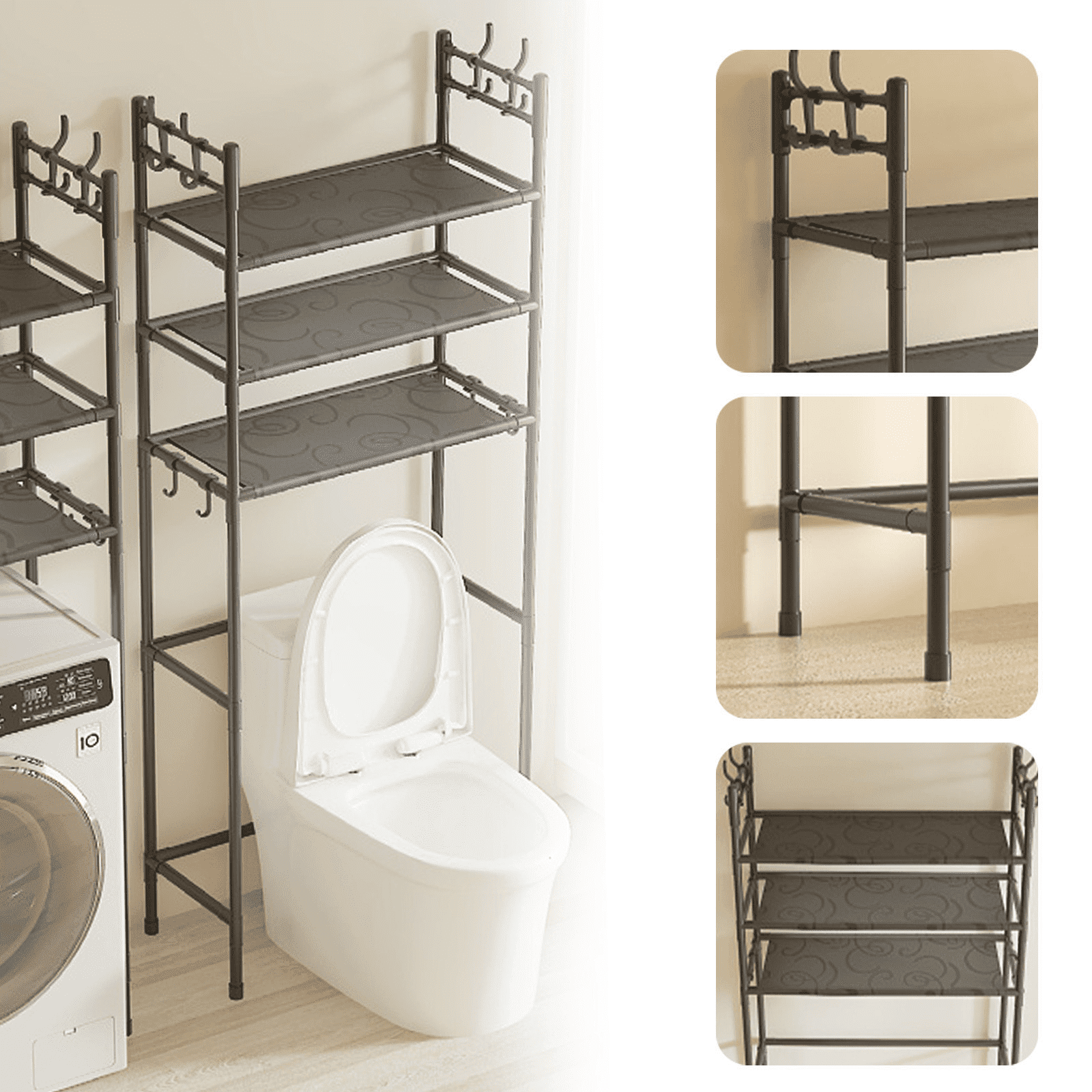 Clearance! Over The Toilet Storage Shelf, 3-Tier Above Toilet Storage Organizer Rack with Hooks, Freestanding Bathroom Tower Shelf Unit for - Image 3