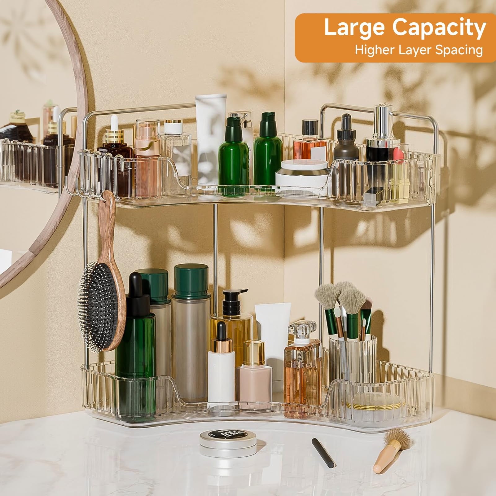 2 Bathroom Counter Organizer Countertop,Plastic Bathroom Counter Organizer, Vanity Tray Sink Shelf with Hooks, for Ma... - Image 4