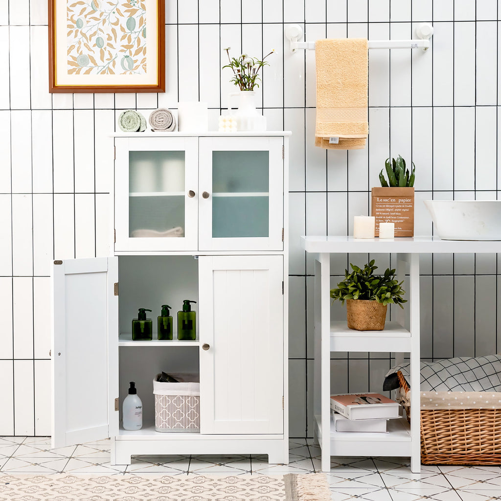 Bathroom Floor Storage Cabinet Kitchen Cupboard w/Doors&Adjustable Shelf White - Image 3