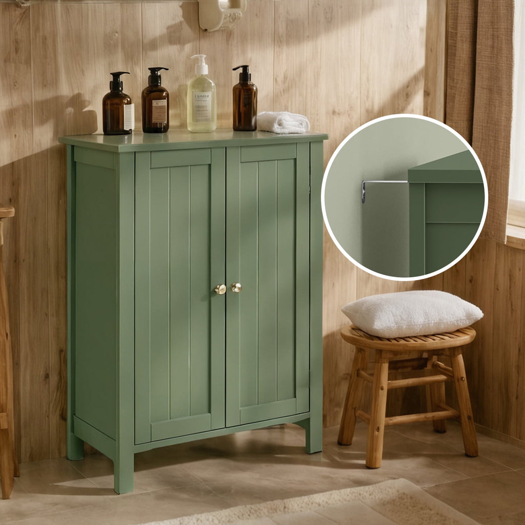 Bathroom Cabinets Freestanding, Bathroom Storage Floor Cabinet with Doors and Adjustable Shelves, Green - Image 6