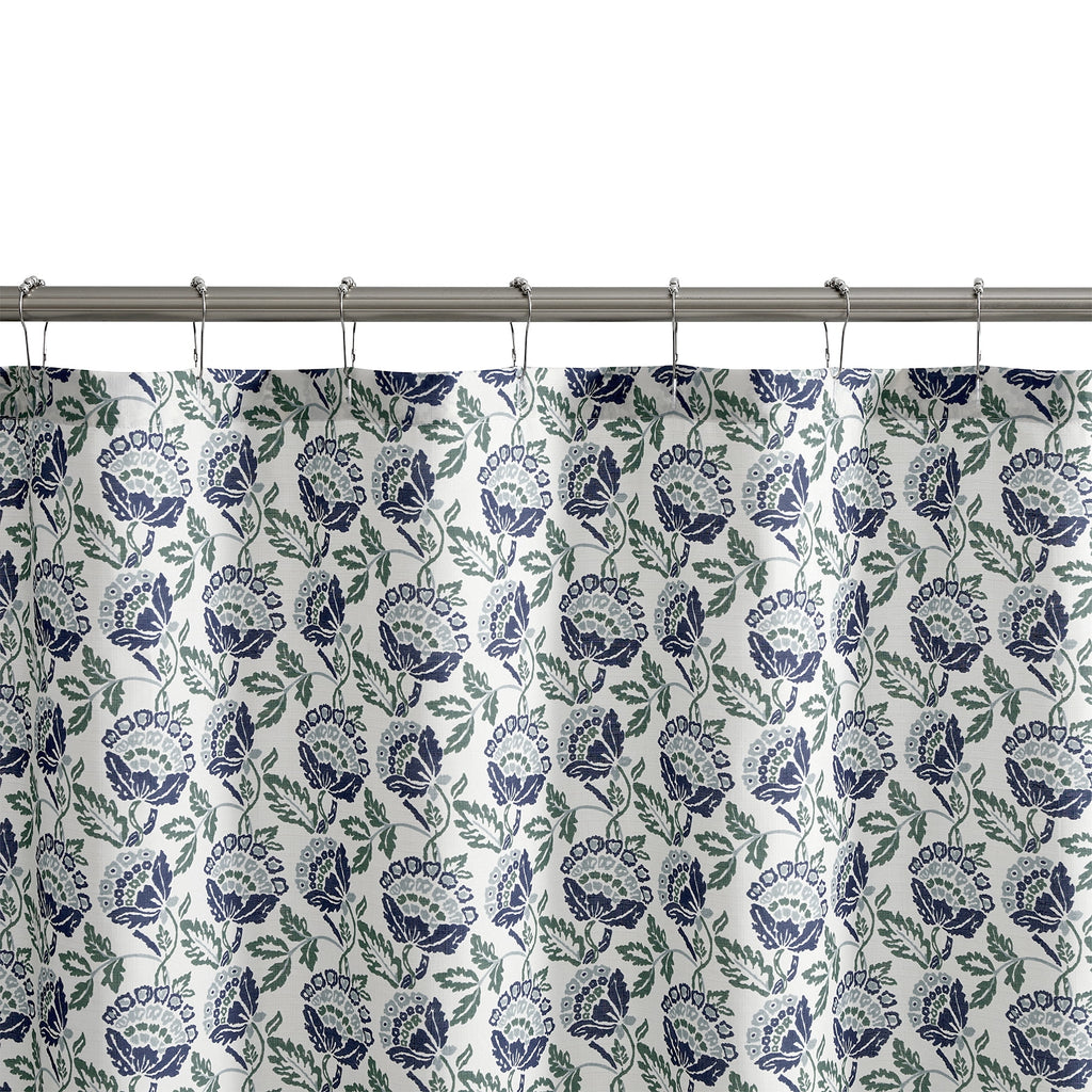 Mainstays Block Floral 13 Piece Shower Curtain and Hook Set, 72 x 72, Navy - Image 3