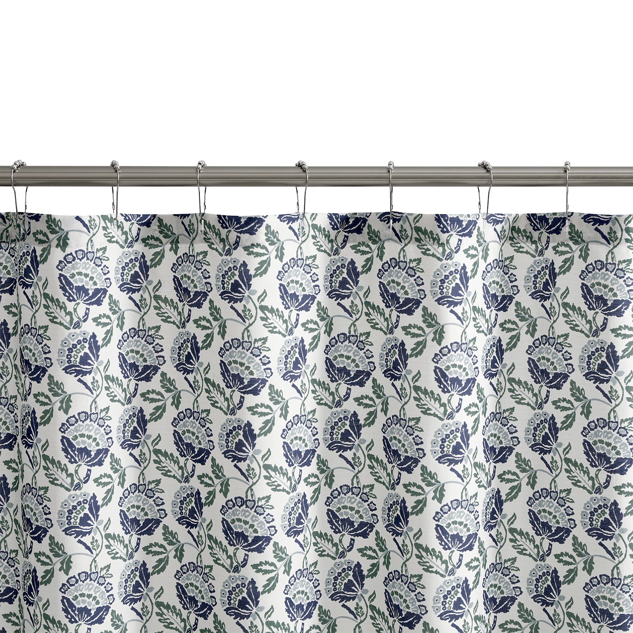 Mainstays Block Floral 13 Piece Shower Curtain and Hook Set, 72 x 72, Navy - Image 3