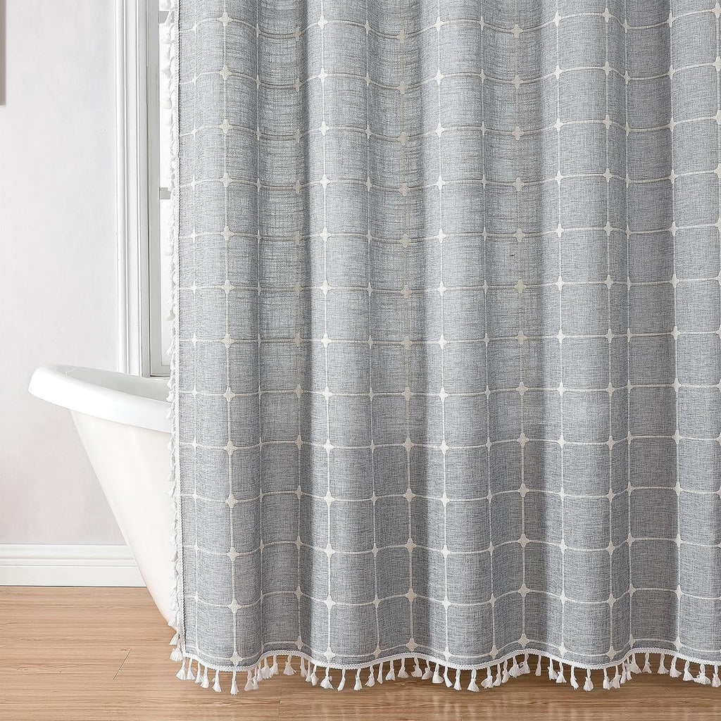 Shower Curtain, Linen Rustic Shower Curtain with Tassel, Water Repellent Modern Bohemian Bathroom Shower Curtains Set... - Image 4