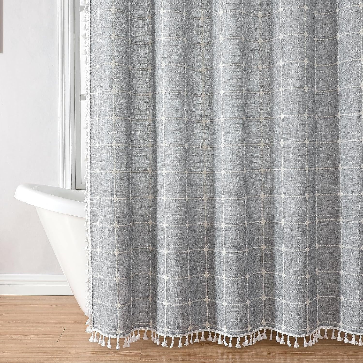 Shower Curtain, Linen Rustic Shower Curtain with Tassel, Water Repellent Modern Bohemian Bathroom Shower Curtains Set... - Image 4