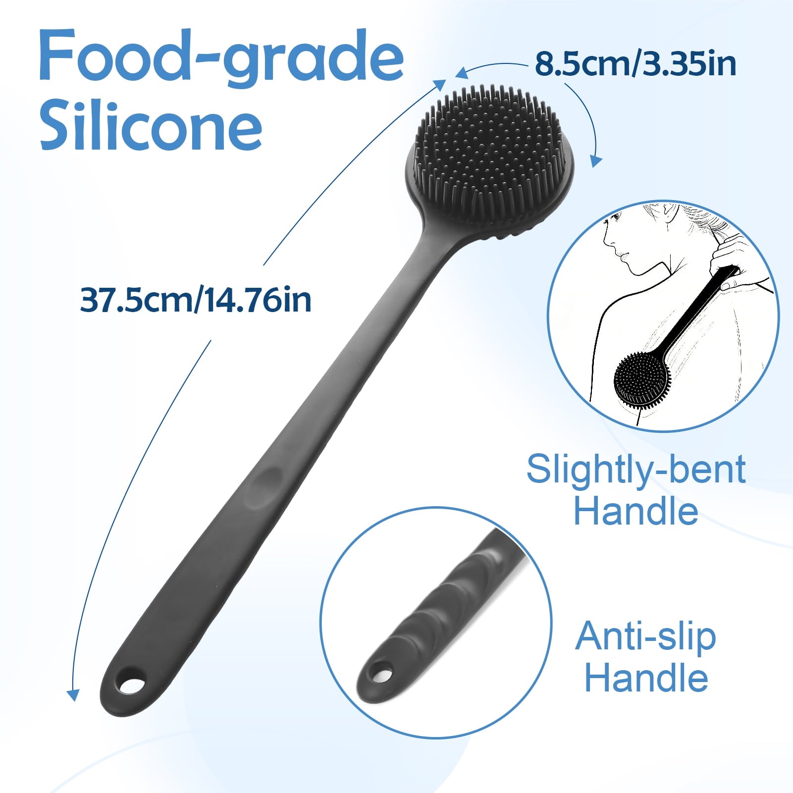 3-Pack Silicone Back Scrubber Set with 14" Long Handle, Body and Face Brushes + 2 Hooks - Deep Exfoliating and Lather... - Image 3