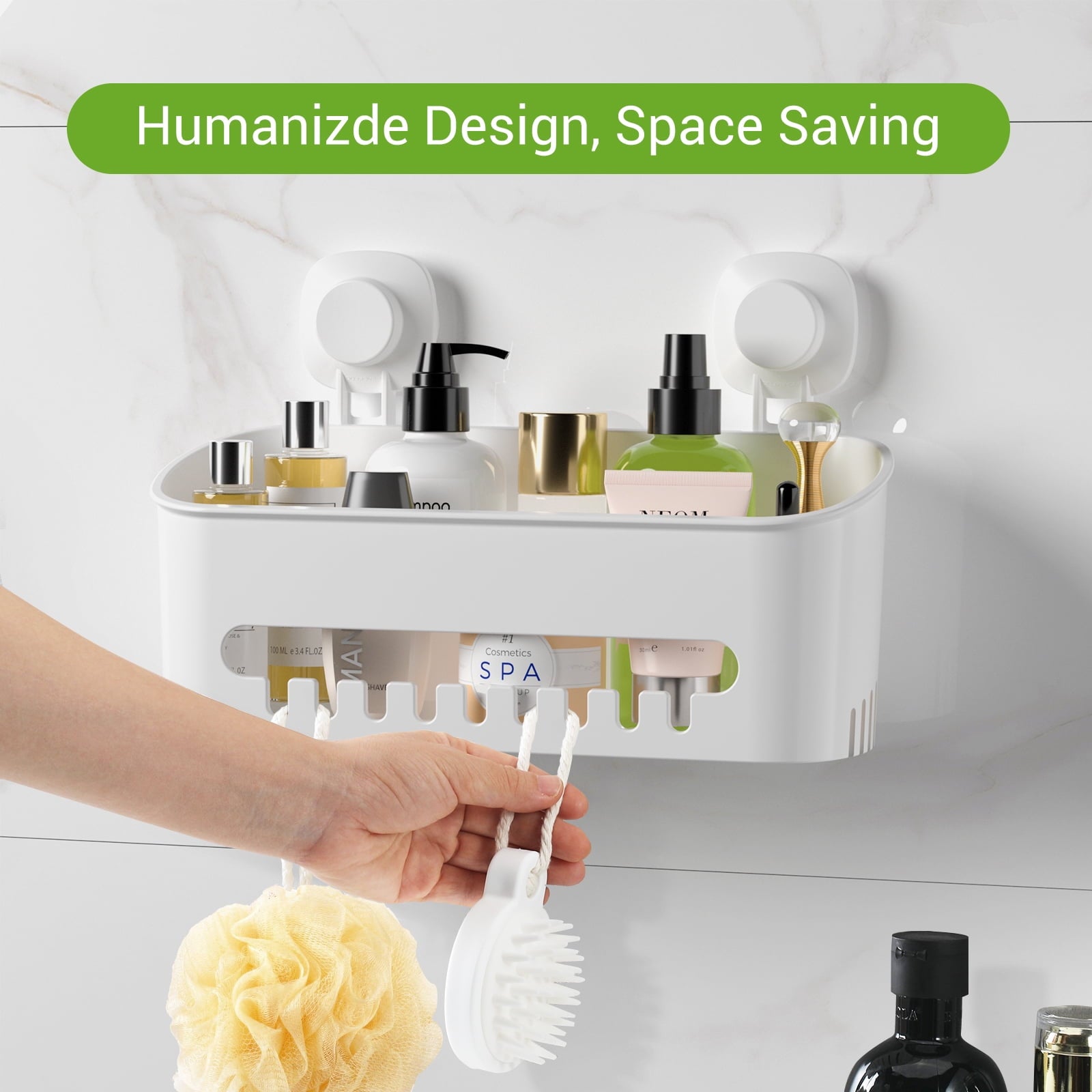 Cup Shower Caddy, No-Drill Removable Shower Organizer with Hook Slots, 22 lbs Heavy Duty Shower Storage, Waterproof S... - Image 3
