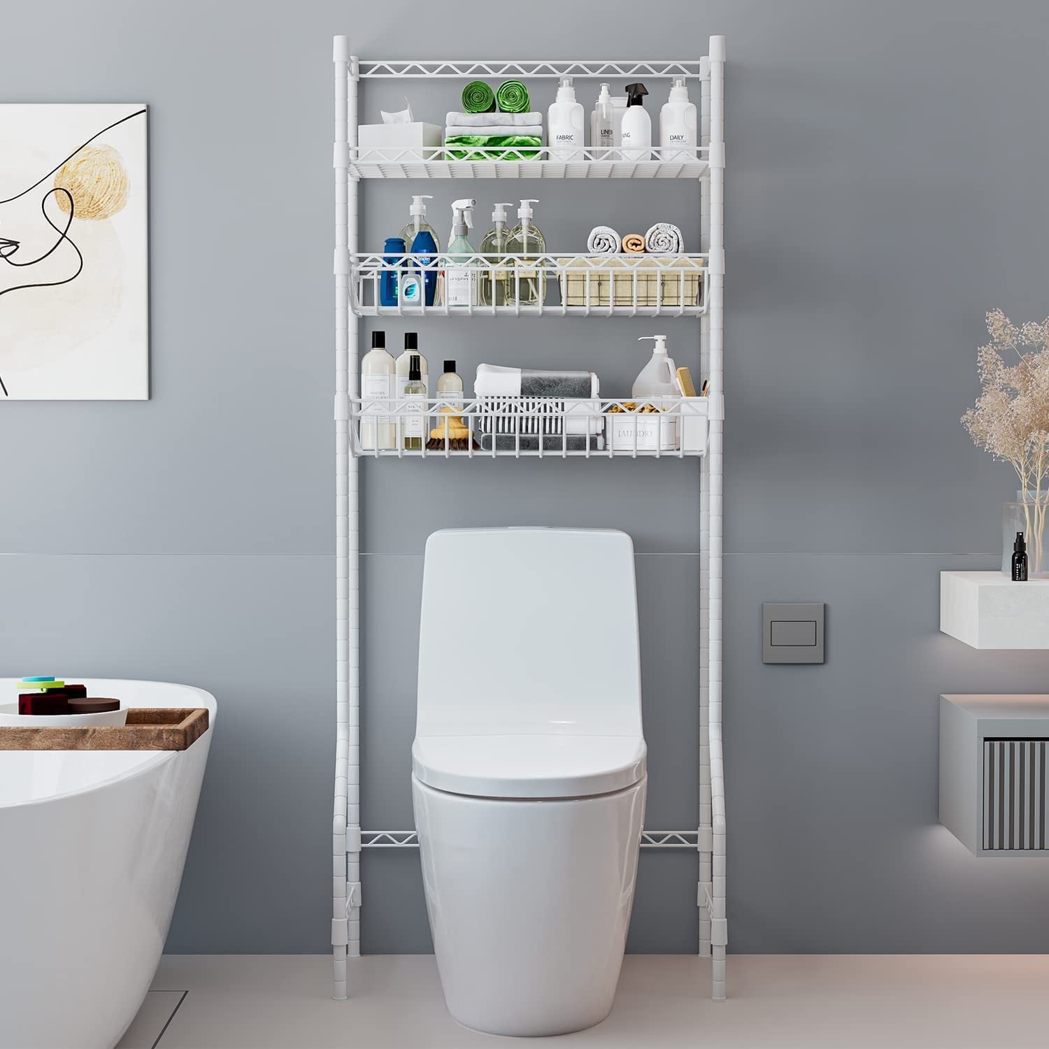 Untyo 3 Tier Over the Toilet Storage Rack Bathroom Storage Shelf Space Saver Stand Above Toilet with Adjustable Shelves and Baskets - Image 5