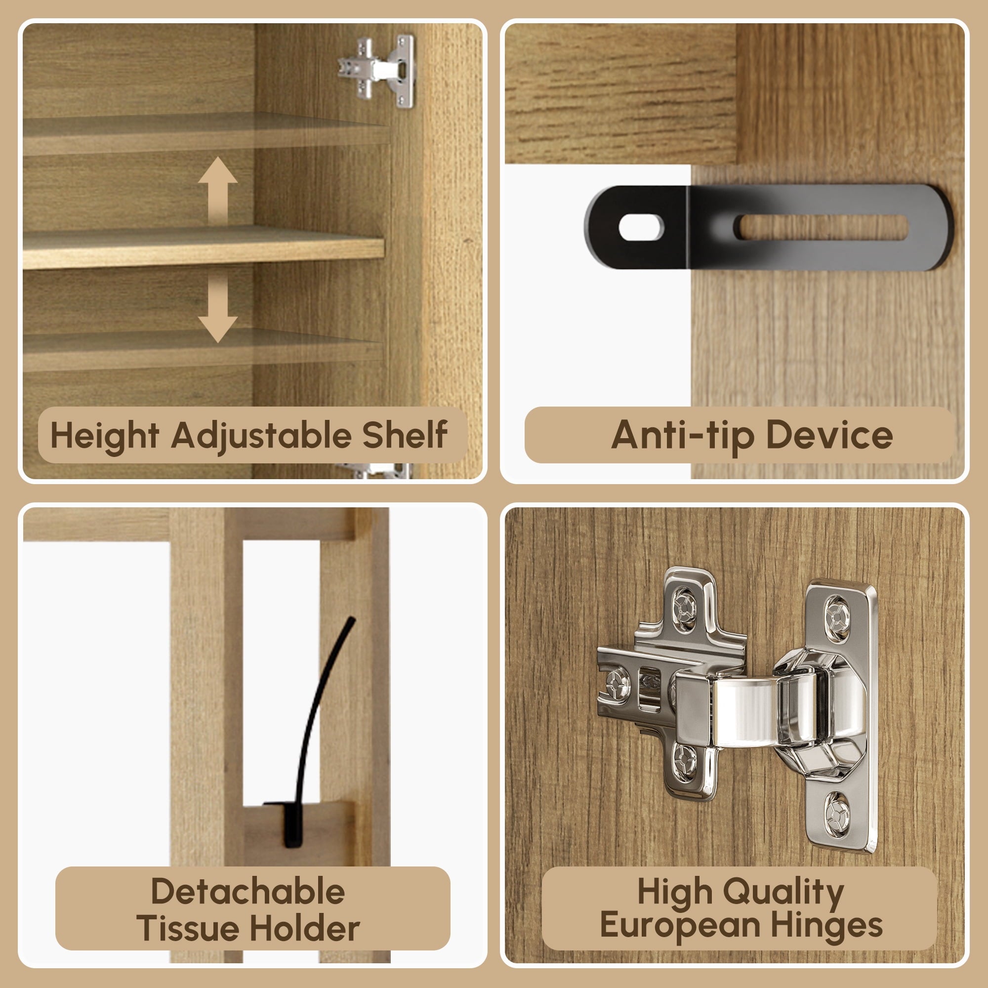 The Toilet Storage Cabinet, Bathroom Storage Shelf Organizer with Rattan Doors, Freestanding Above The Toilet Storage... - Image 4