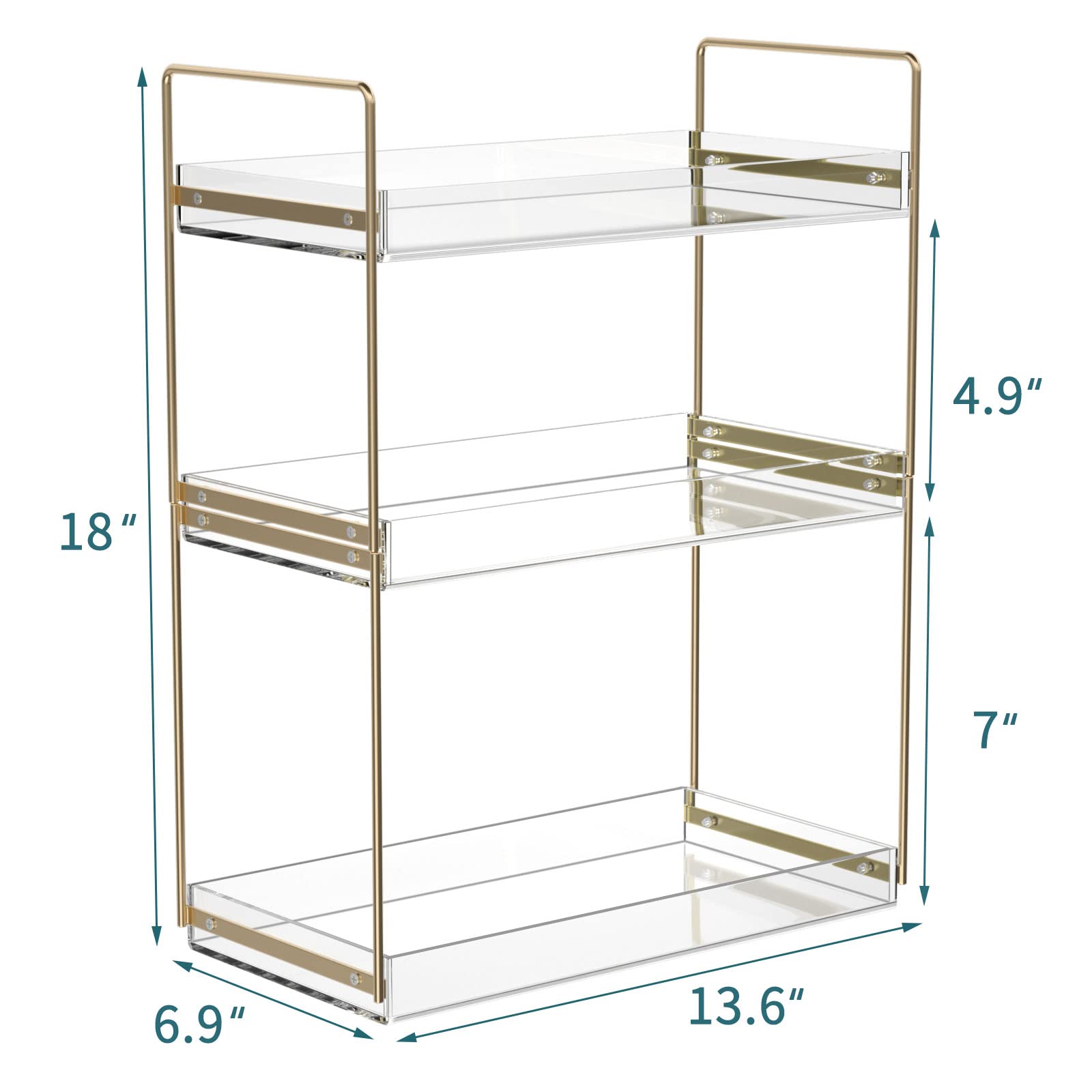 NIUBEE 3-Tier Acrylic Bathroom Organizer,Chic Easy Assembly Bathroom Sink Organizer Countertop Large Space for Lotions & Makeup,Gold - Image 3