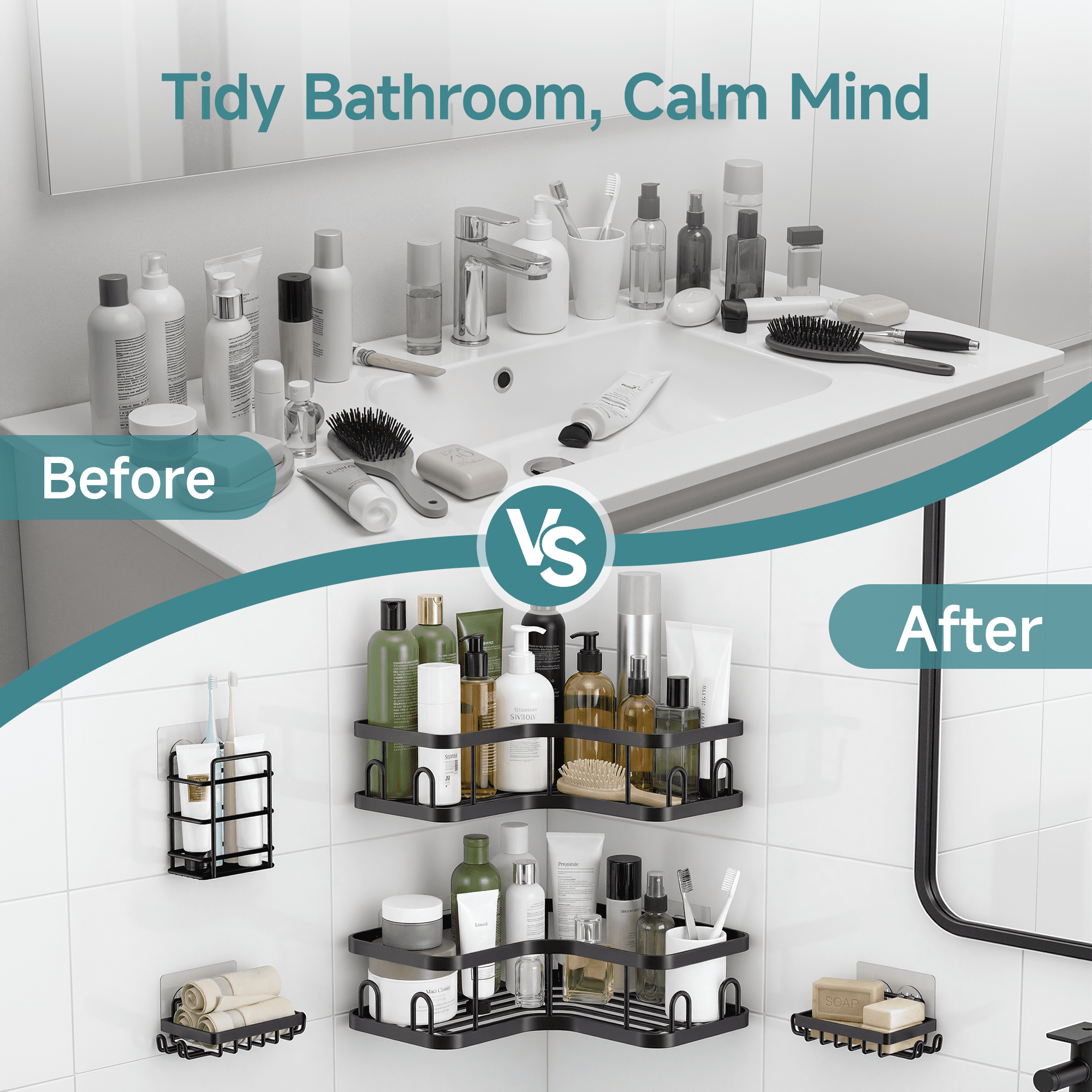 Shower Caddy 3 Pack, Large Capacity with Soap Holder, No Drilling Wall-Mounted Shower Shelves, Rustproof Bathroom Org... - Image 6