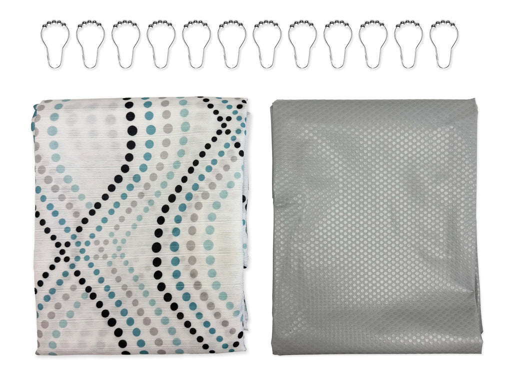 Mainstays 14-Piece Blue Dot Shower Curtain Set – 72" x 72" Fabric Curtain, PEVA Liner & Rust-Resistant Hooks, Easy-Clean Bathroom Upgrade - Image 2