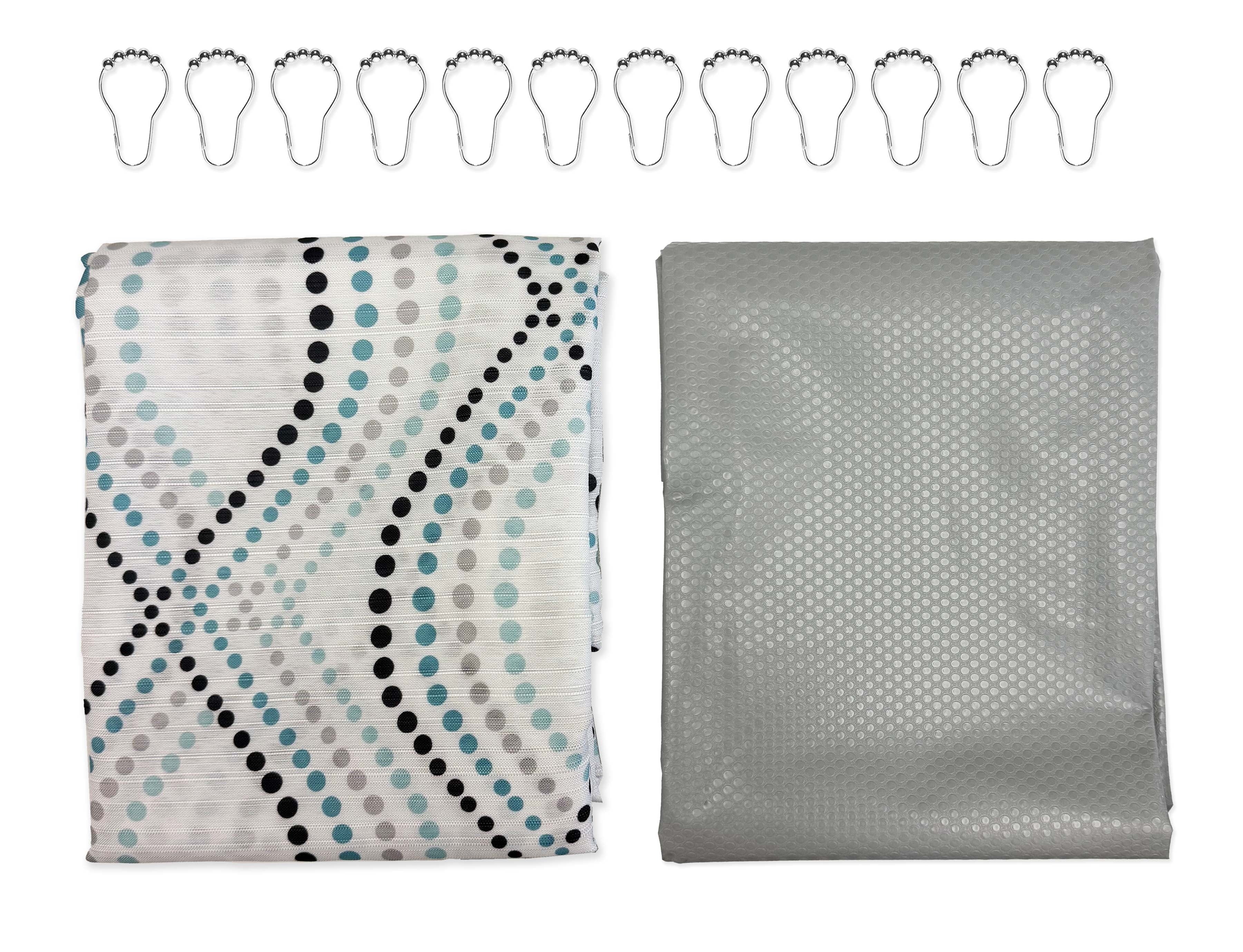 Mainstays 14-Piece Blue Dot Shower Curtain Set – 72" x 72" Fabric Curtain, PEVA Liner & Rust-Resistant Hooks, Easy-Clean Bathroom Upgrade - Image 2