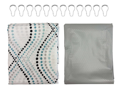 Mainstays 14-Piece Blue Dot Shower Curtain Set – 72" x 72" Fabric Curtain, PEVA Liner & Rust-Resistant Hooks, Easy-Clean Bathroom Upgrade - Image 2