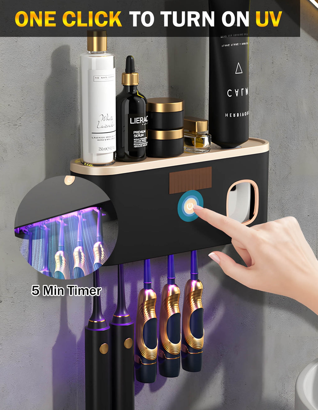 for Bathrooms, UV Sanitizer Wall Mounted with Toothpaste Dispenser, Large Capacity Tray, Tooth Brushing Holder & Bath... - Image 2