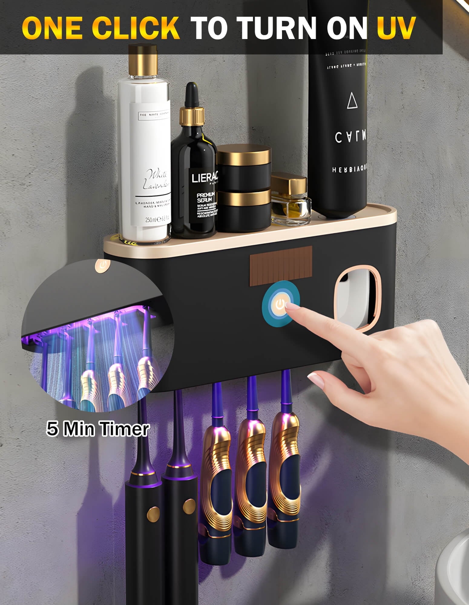 for Bathrooms, UV Sanitizer Wall Mounted with Toothpaste Dispenser, Large Capacity Tray, Tooth Brushing Holder & Bath... - Image 2