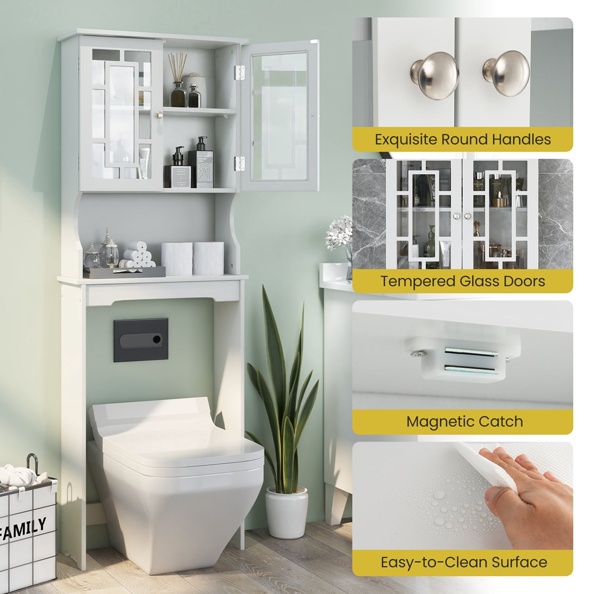 the Toilet Storage Bathroom Spacesaver Cabinet Tower Organizer Shelf & Doors White - Image 6