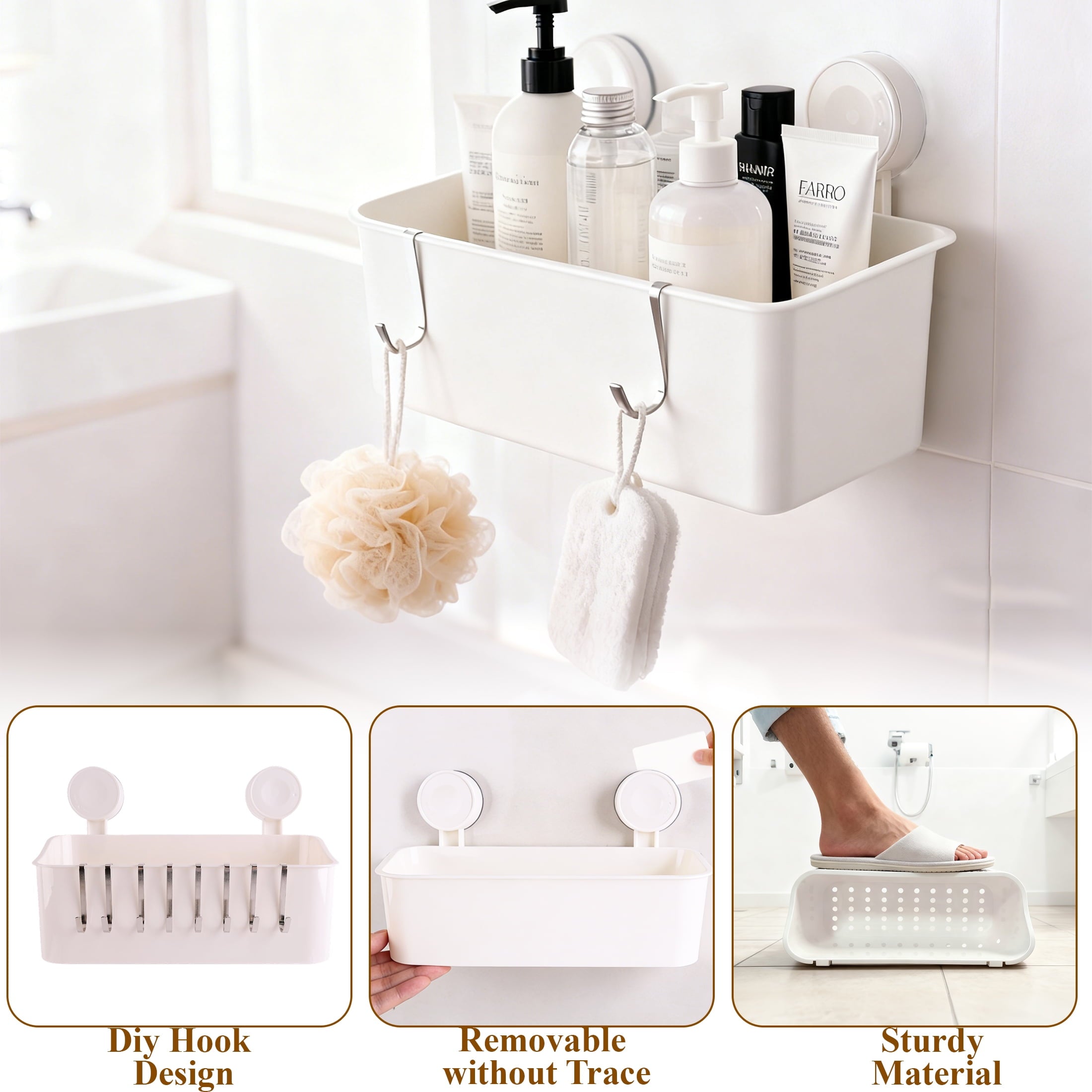 Cup Shower Caddy, Heavy Duty Bathroom Shower Shelf Organizer, Waterproof Removable No Drilling Strong Holds 12lbs for... - Image 5