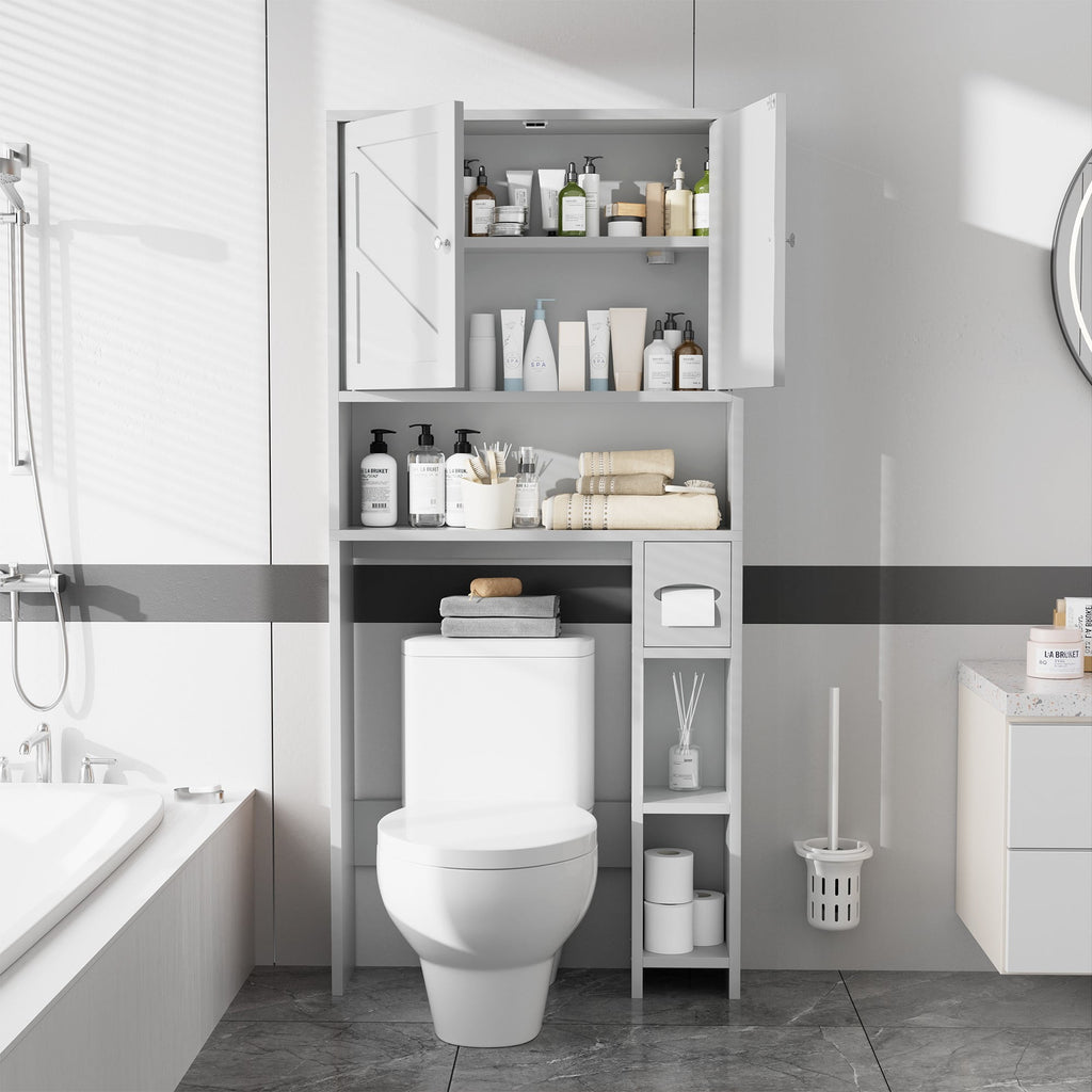 Walsunny Over the Toilet Storage Cabinet with Doors Side Storage Toilet Paper Holder Stand Space Saver Shelf Organizer Rack Freestanding for - Image 4