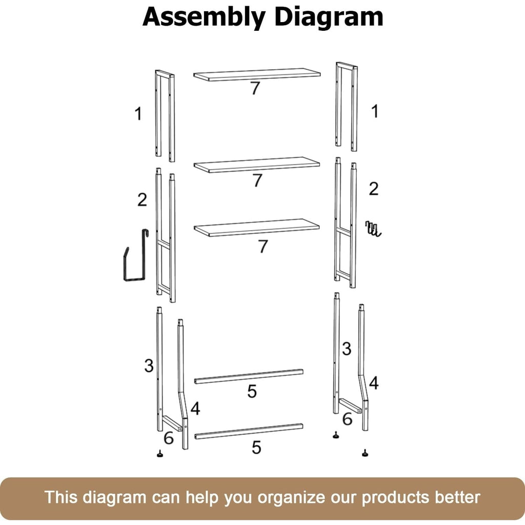 Over The Toilet Storage Shelf, 3-Tier Bathroom Organizer with Toilet Paper Holder and 3 Hooks, Freestanding Shelving for Restroom, Laundry, - Image 5